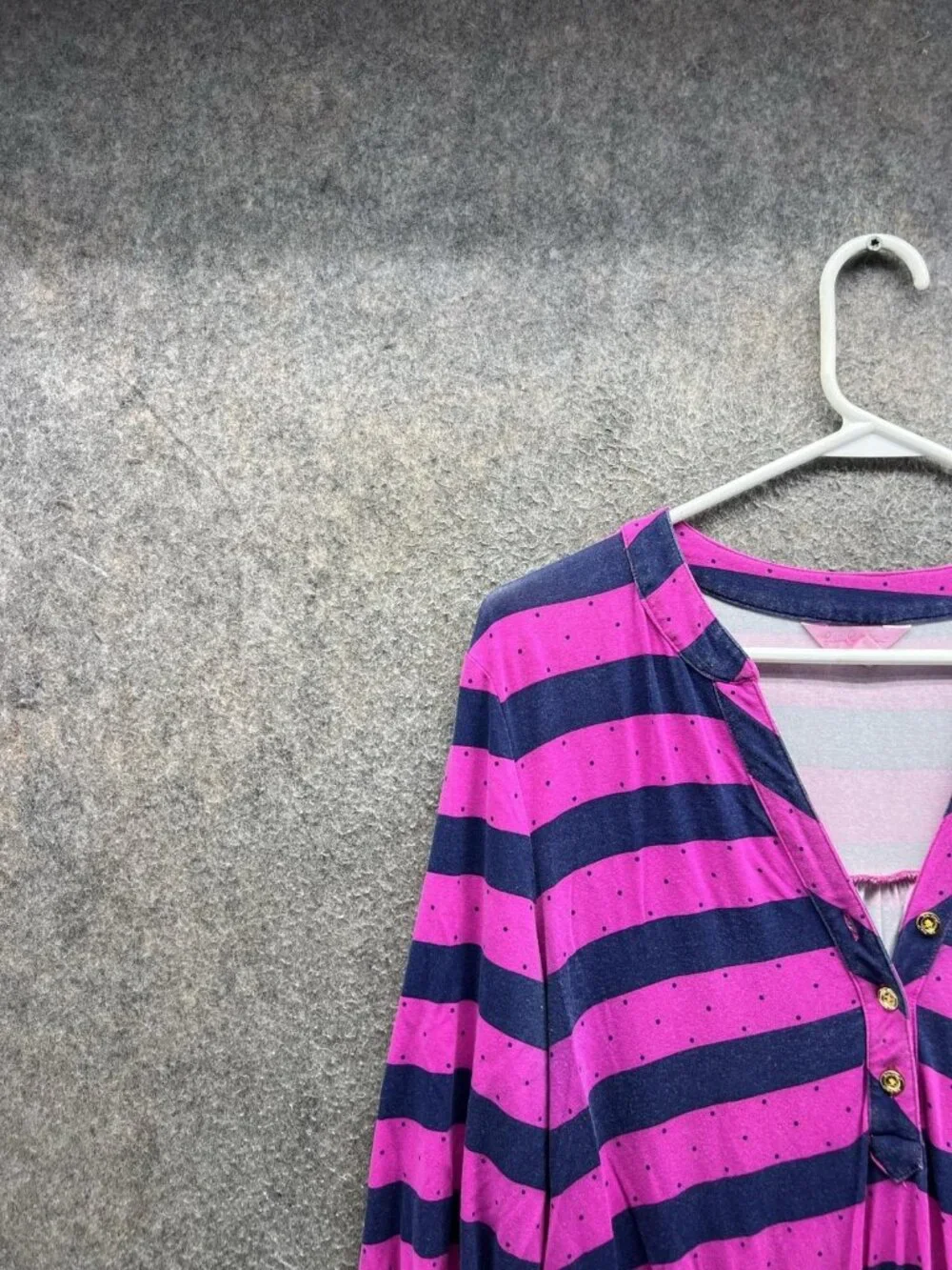 Lilly Pulitzer Dress Womens Small Pink Striped Henley 3/4 Sleeve Fit Flare Short